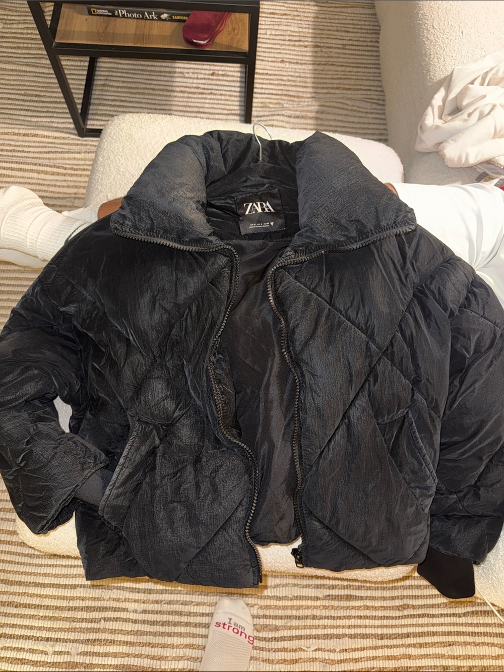Zara Black Quilted Puff Jacket with Adjustable Waist